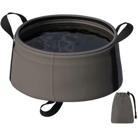 (Kaki) Lavabo pliable portable 8,5 L - Bassine de voyage pliable pour le camping, la randonnée, les pieds et le visage, léger et compact