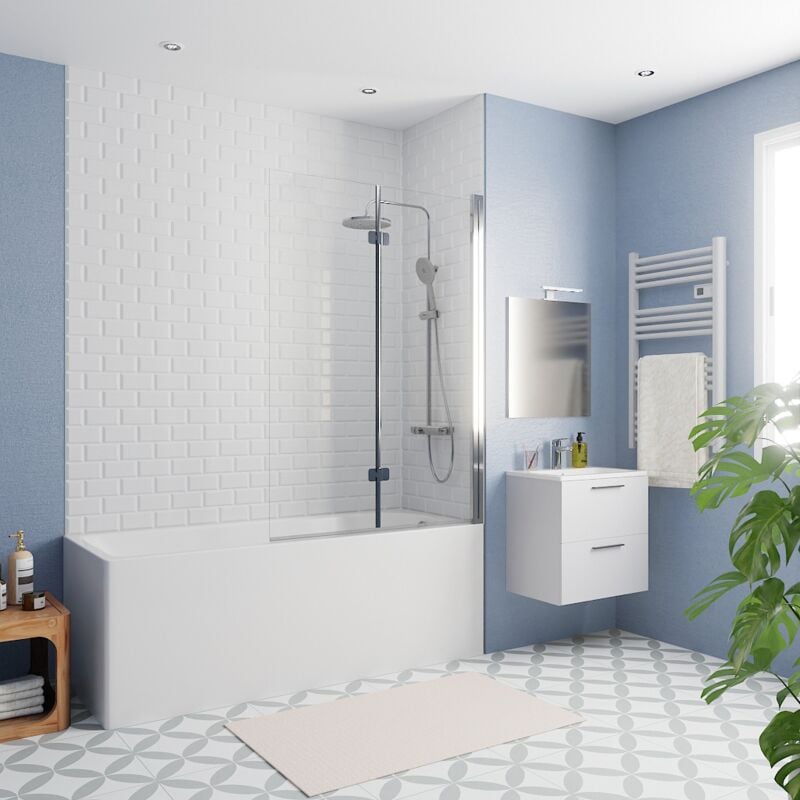 Kaldewei - 170x70 cm Ensemble baignoire Eurowa universelle + Pare baignoire pliable, 2 volets chrome + pieds (KW312-SETP2)