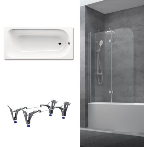 Kaldewei 170x75 cm Ensemble baignoire Saniform universelle + Pare baignoire pivotant chrome + pieds (KW3731-SETP1)