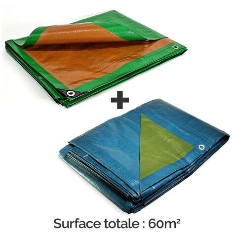 KALEMBAL Pack Bâches Industrielles 60m2 (1 bâche très Résistante + 1 bâche Résistante)