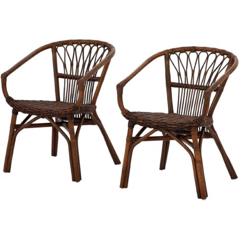 Kali-Ensemble de 2 chaises de salle à manger en rotin brun