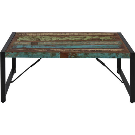 KALI - Table Basse Bois Recyclé et Métal Noir