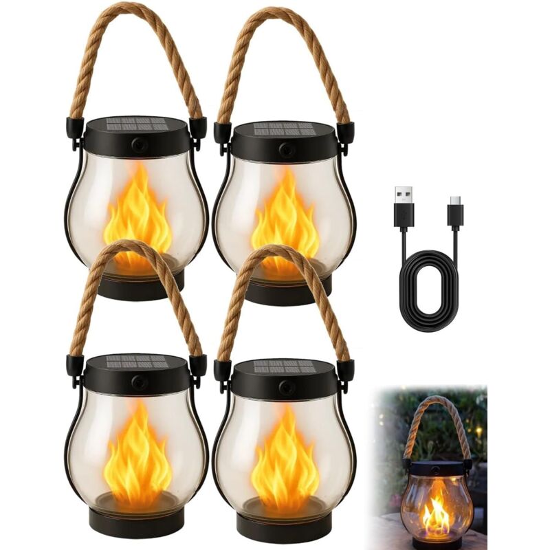 Kaliqo - Lanterne solaire d'extérieur étanche, lanterne solaire à flamme dansante pour l'extérieur, lanternes à corde de chanvre Kaliqo pour la