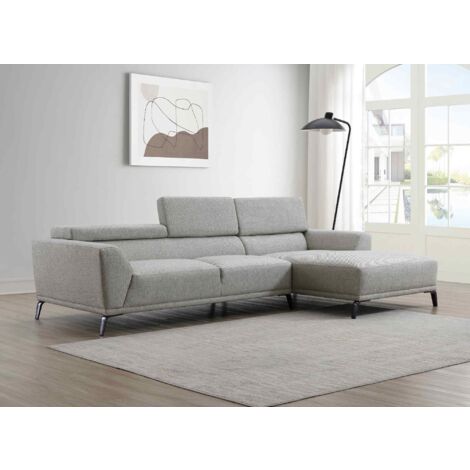 KALISTA - Canapé d'angle avec méridienne en tissu gris clair KALISTA - Angle Droit