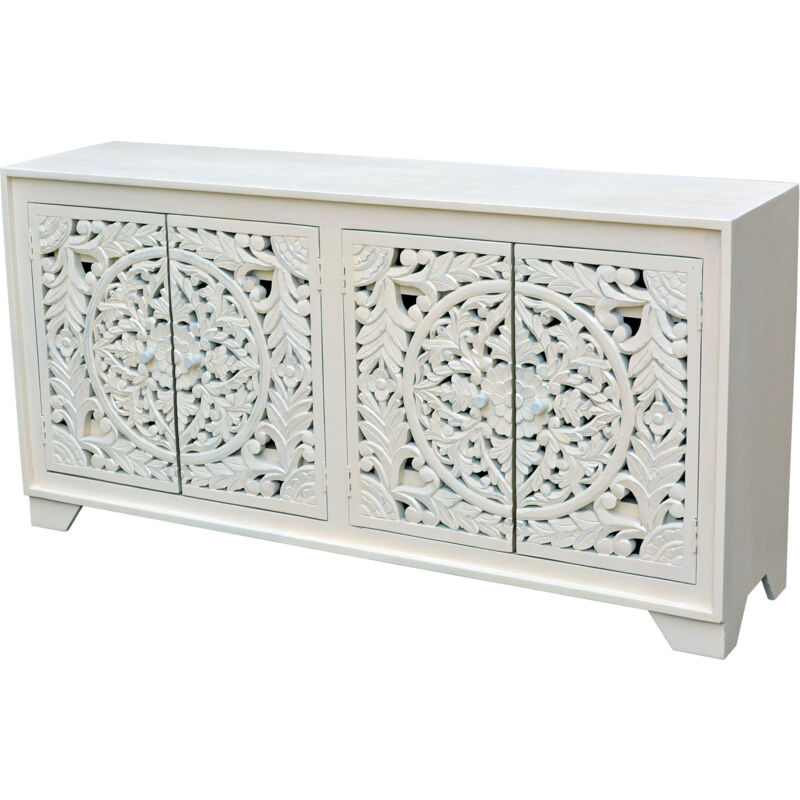 Kalita Buffet avec 4 portes en bois de manguier laqué blanc