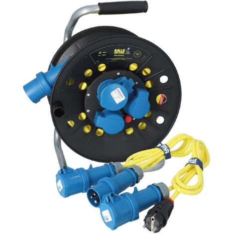 Kalle Campingkabeltrommel CEE 230V 16A 2,5mm² Extreme Signal Gelb IP44 25 Meter Kabeltrommel + Anschlussleitung 1,5m + Adapterleitung