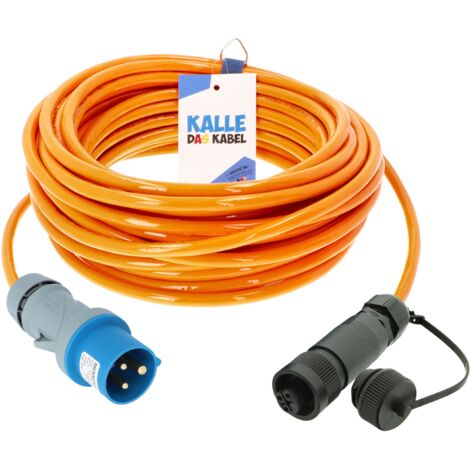 Kalle Landanschlusskabel CEE 230V 16A 2,5mm² Philippi Kupplung RS692 Extreme Signal Orange IP44 15 Meter