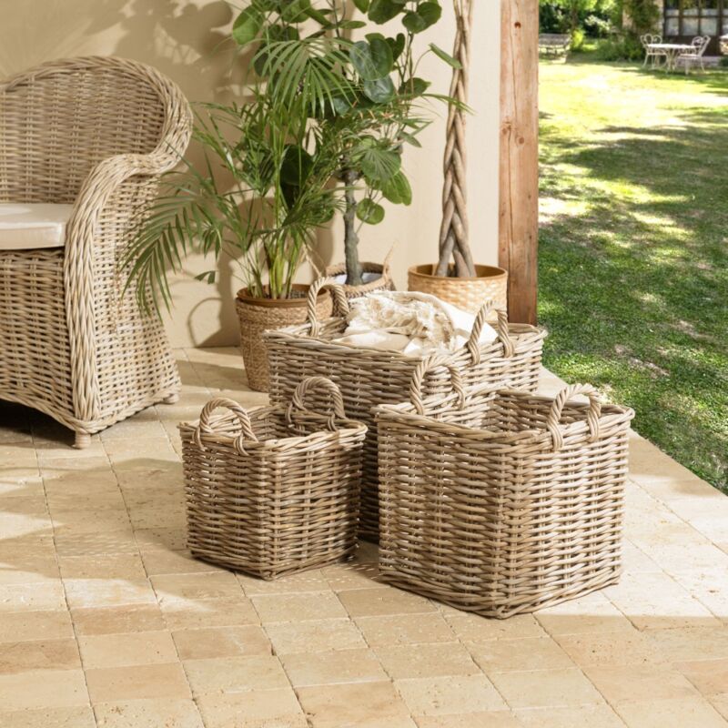 Kally - Set de 3 paniers de rangement carrés en kubu naturel