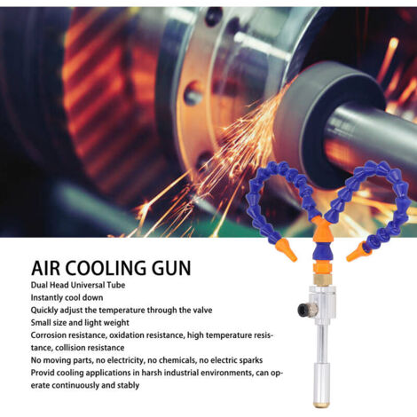 Kaltluftpistole mit flexiblem Schlauch aus Aluminiumlegierung, mechanisch verarbeitet, 7 bar, 520 BTU, Doppelkopf, Universalschlauch