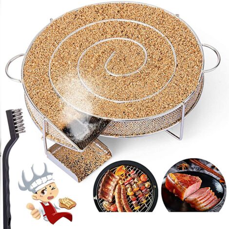 Kaltrauchgenerator, runder Edelstahlgrill zum Räuchern und Grillen, Kalträucherofen für Lachs mit Bürste und Haken.