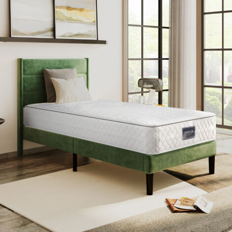 Kaltschaummatratze 90×200 cm, Einzelbett 7 Zonen, Taschenfederkern und H3, ohne Matratze, aus Polyester, Weiß