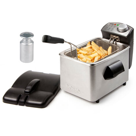 Kaltzonen Fritteuse Edelstahl, 3000 Watt, 4 Liter & Salzstreuer