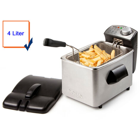 Kaltzonen Fritteuse Edelstahl mit Deckel, 3000 Watt, 4 Liter
