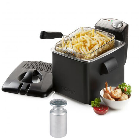 Kaltzonen Fritteuse Edelstahl mit Filter 4,5Ltr. 3200W & Salzstreuer