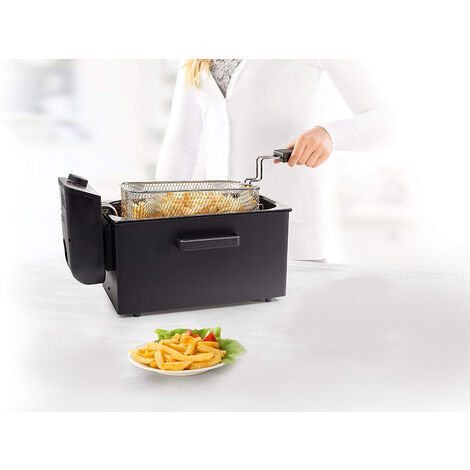Kaltzonen Fritteuse Edelstahl schwarz mit Deckel 2000Watt 3 Ltr