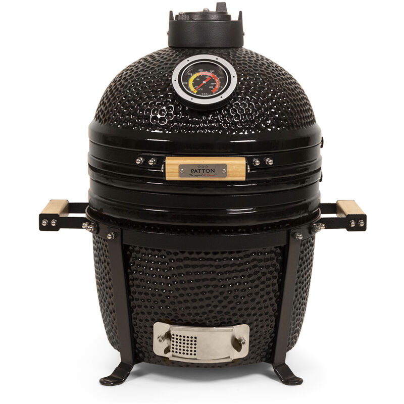 Patton - Kamado barbecue céramique Premium 15'' avec déflecteur de chaleur - Noir