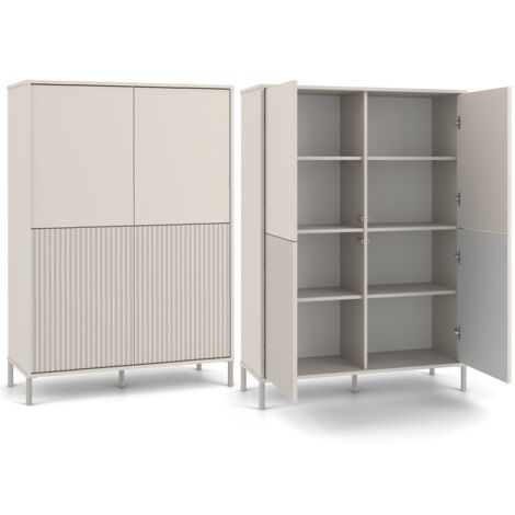 KAMARO – Armadio moderno 8 ripiani e 4 porte – 147,5x103,5x40 cm – Mobile contenitore – Beige Cachemire