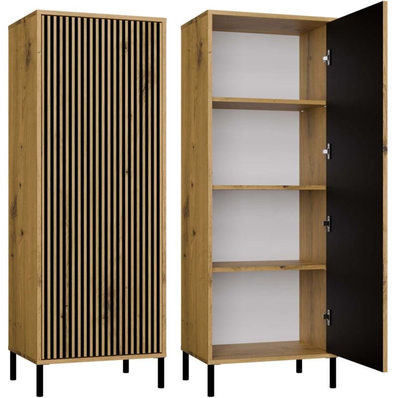 Topeshop - kamaro - Armoire moderne 3 étagères - 147.5x53.5x40cm - Meuble de rangement - Chêne artisan
