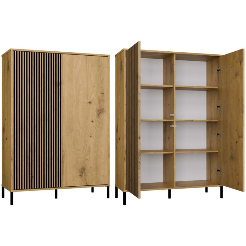 Kamaro - Armoire moderne 8 étagères et 2 portes - 147.5x103.5x40cm - Meuble de rangement - Chêne artisan