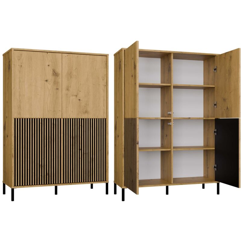 Kamaro - Armoire moderne 8 étagères et 4 portes - 147.5x103.5x40cm - Meuble de rangement - Chêne artisan