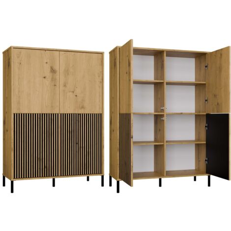KAMARO - Armoire moderne 8 étagères et 4 portes - 147.5x103.5x40cm - Meuble de rangement - Chêne artisan