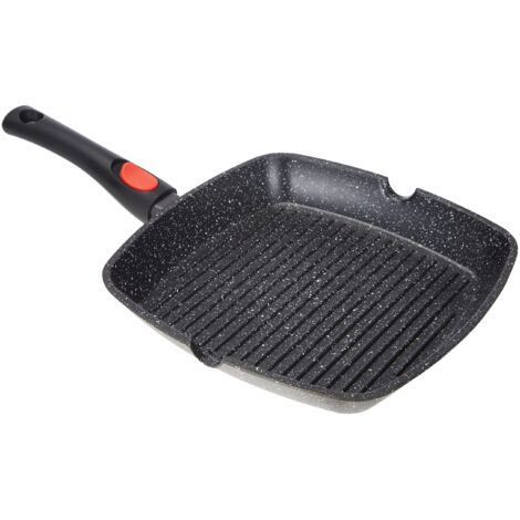 KAMBERG Padella Griglia 28 x 28 cm, Manico Rimovibile, Ghisa di Alluminio, Rivestimento Antiaderente di Alta Performance Pietra, Tutti Fornelli y induzione, Senza PFOA