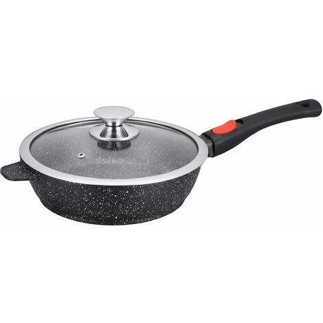 KAMBERG Padella Profonda 28 cm, Manico Rimovibile, Ghisa Di Alluminio, Rivestimento Antiaderente, Coperchio In Vetro, Fornelli E Induzione, Senza PFOA, Nero