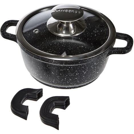 KAMBERG Pentola 16 cm, Ghisa di Alluminio, Rivestimento Antiaderente di Alta Performance Pietra, Coperchio in Vetro, Tutti Fornelli y induzione, Senza PFOA