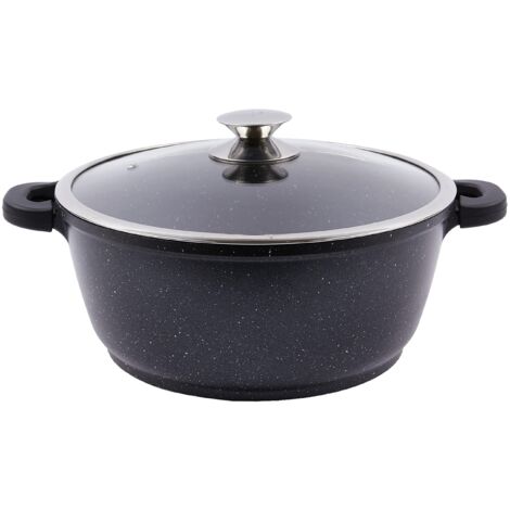 KAMBERG Pentola 28 cm, Ghisa di Alluminio, Rivestimento Antiaderente di Alta Performance Pietra, Coperchio in Vetro, Tutti Fornelli y induzione, Senza PFOA