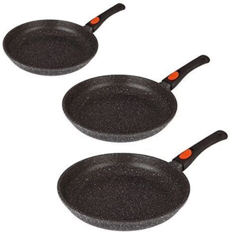 KAMBERG Set di 3 Padelle 20, 24, 28 cm, Manico Rimovibile, Ghisa di Alluminio, Rivestimento Antiaderente di Alta Performance Pietra, Tutti Fornelli y induzione, Senza PFOA