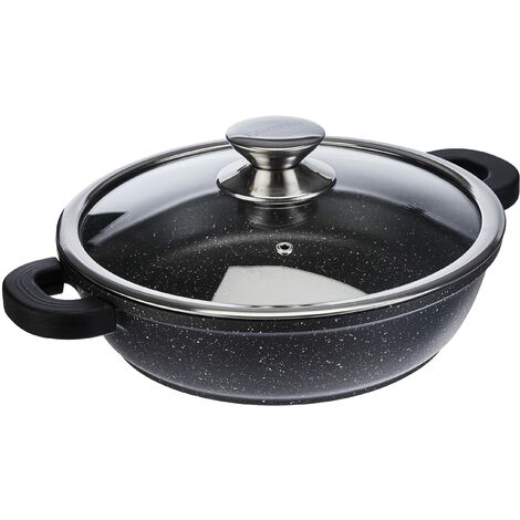 KAMBERG Tegami 24 cm, Ghisa di Alluminio, Rivestimento Antiaderente di Alta Performance Pietra, Coperchio in Vetro, Tutti Fornelli y induzione, Senza PFOA