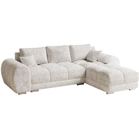 KAMILIA - Canapé d'angle convertible avec coffre en tissu beige - Angle droit