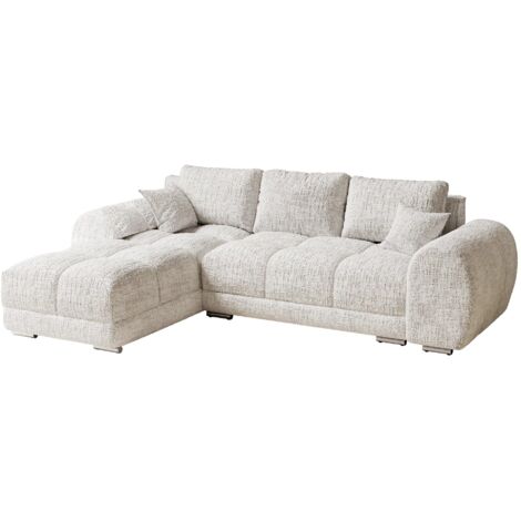 KAMILIA - Canapé d'angle convertible avec coffre en tissu beige - Angle gauche