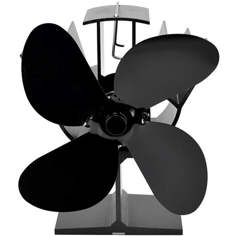 Holzofenventilator mit 6 Flügeln, Ofenventilator mit Thermometer,  wärmebetriebener Kaminventilator für  Holzofen/Kamin/Gas/Holzscheit/Pelletofen (schwarz)