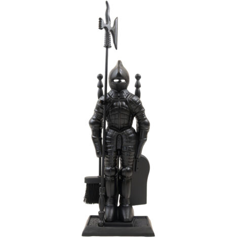 Kaminbesteck Ritterfigur aus Gusseisen geschwärzt 4-teilig Barock Design Kamingarnitur