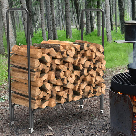 Kaminholzregal Aussen Kaminholzständer mit Rollen Holzlager Brennholzregal aus Metall , 120 x 34 x 123 cm