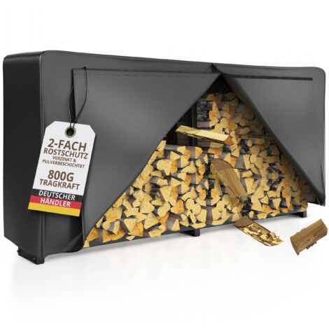 Kaminholzregal außen Metall VERZINKT mit Plane 223x25x115 Stapelhilfe Brennholz 800kg Unterstand mit Dach