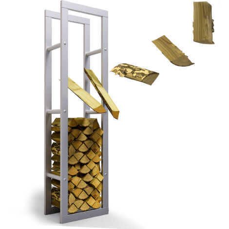 Kaminholzregal innen Metall VERZINKT 40x25x150 SILBER, Stapelhilfe Kaminholz Brennholz Regal für Feuer Holz Holzlege