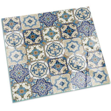 Kaminofen Glasplatte Kaminplatte Kaminglas Funkenschutzplatte Dekorative Sicherheitsglas Mosaikmuster mit Blumen Quadratisch 50x50 cm