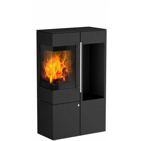 Kaminofen Olsberg IPALA SMART Compact 5 kW Türanschlag Links Ofen Holzofen mit Holzregal