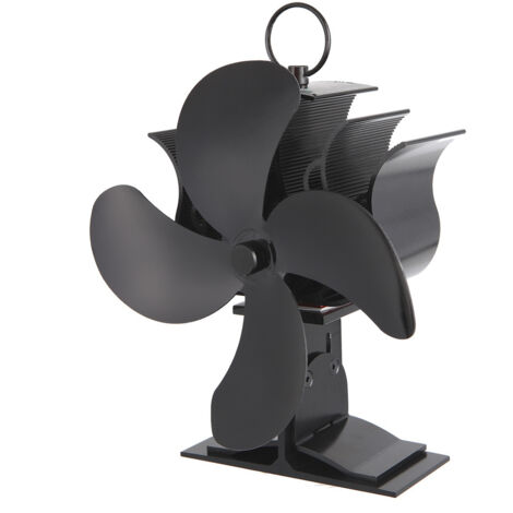 Kaminventilator, Ofenventilator ohne Strom, leiser Kaminventilator, Kaminventilator mit 4 Flügeln, für Holz/Brennholz/Kamin/Ofenrohr, Wärmeverteilungsventilator für Holzöfen, Holzöfen – Schwarz