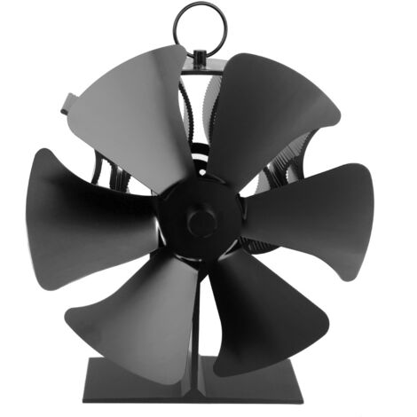 Kaminventilator, stromfreier Ofenventilator, leiser Kaminventilator, 6-Blatt-Kaminventilator, für Holz/Brennholz/Kamin/Ofenrohr, Wärmeverteilungsventilator für Holzöfen, Holzöfen – Schwarz