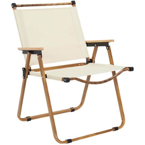 KAMPA - Chaise Pliante de Camping en Métal imitation bois et Toile Beige