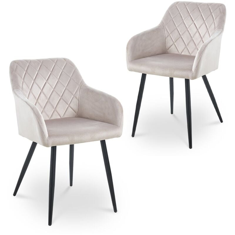 KANA - Lot de 2 chaises avec accoudoirs en velours beige KANA