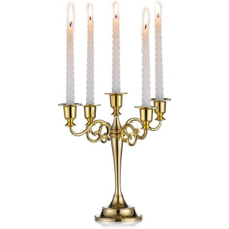 Kandelaber, goldene Kerzenhalter, 5 Metallarme, Kerzenhalter, 27 cm hoher, konischer Kerzenhalter für Hochzeit, Geburtstag, Party, Esstisch, Wohnzimmer, Kamin, Weihnachtsdekorationen