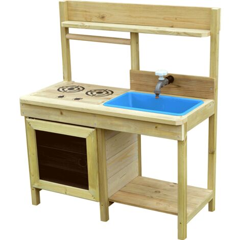 KANGUI Cuisine extérieure bois FSC, bac à eau, robinet, évier pour jeux aux jardin