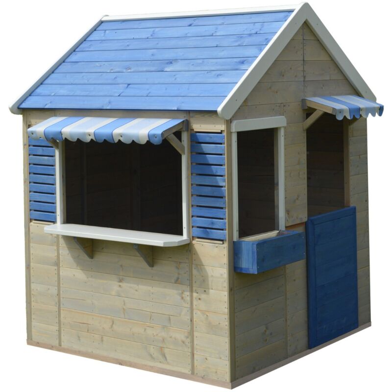 Kangui - Maison de jardin enfant extérieur - Cabane en Bois avec plancher - Toit étanche - Bleu et Blanc