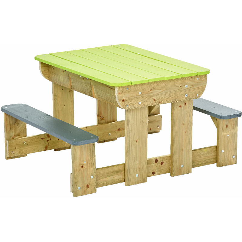 Kangui - Table de pique-nique en bois massif pour enfants avec bancs et bacs en plastiques