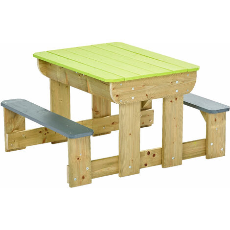 KANGUI Table de pique-nique en bois massif pour enfants avec bancs et bacs en plastiques