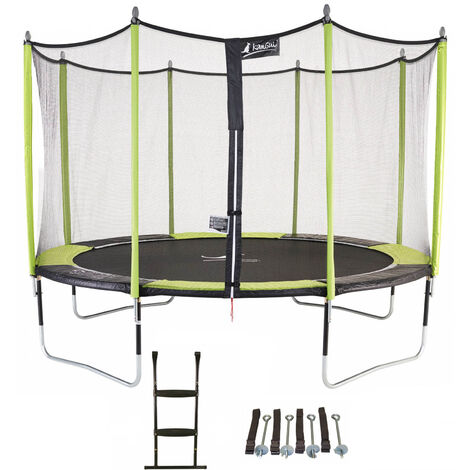 Kangui - Trampoline de jardin 365 cm + filet de sécurité + échelle + kit d'ancrage  JUMPI Vert/Noir 360